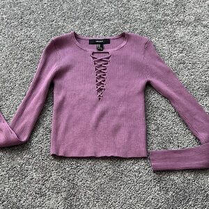 Forever 21 Mauve Lace-Up Ribbed Long Sleeve Top